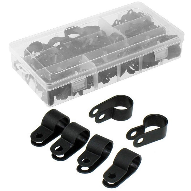 Orgrimmar 200 Pcs Black Nylon Plastic R-Type Cable Clamps 3/16" 1/4" 3/8" 1/2" 3/4" 1" Clips Fasteners Assortment for Cable Conduit - Image 2